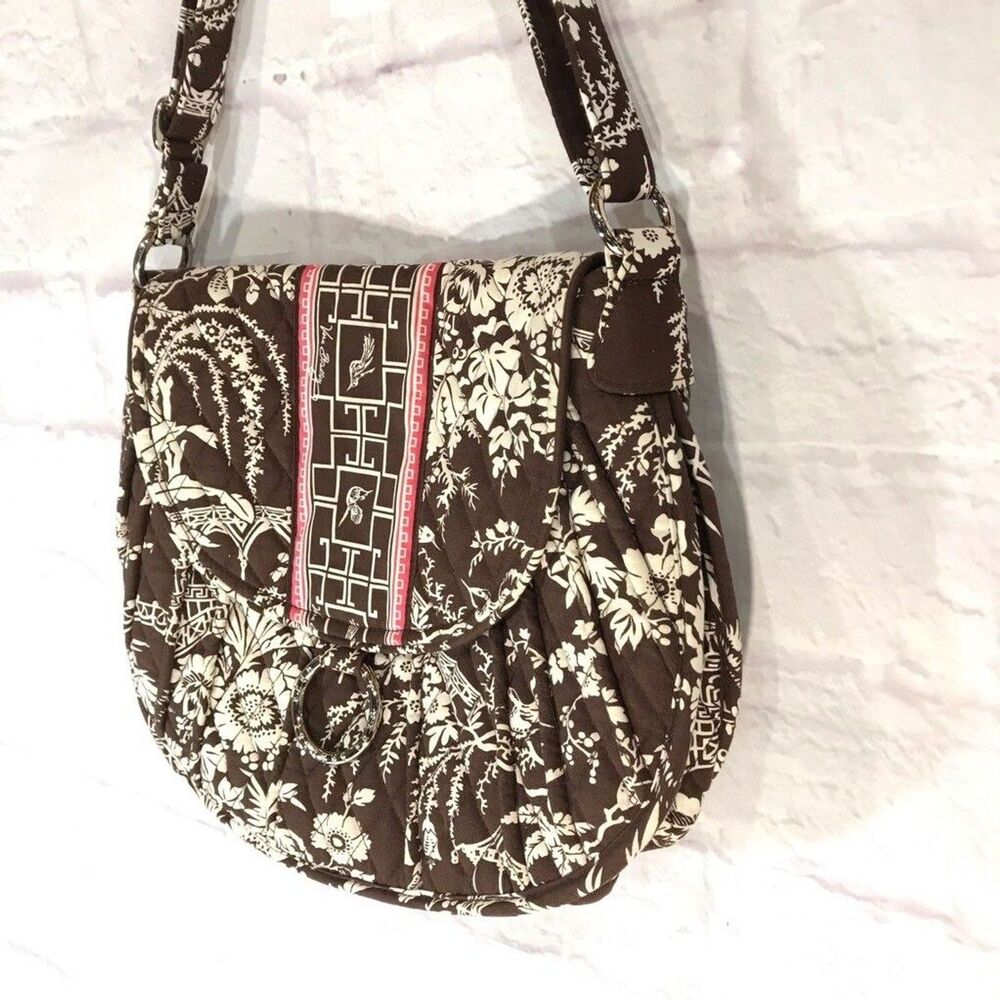 Vera Bradley Womens Imperial Toile Tote Bag Brown Hummingbird Floral Zipper M - Picture 3 of 12
